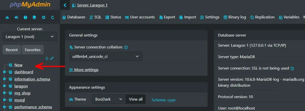 phpMyAdmin linux database management